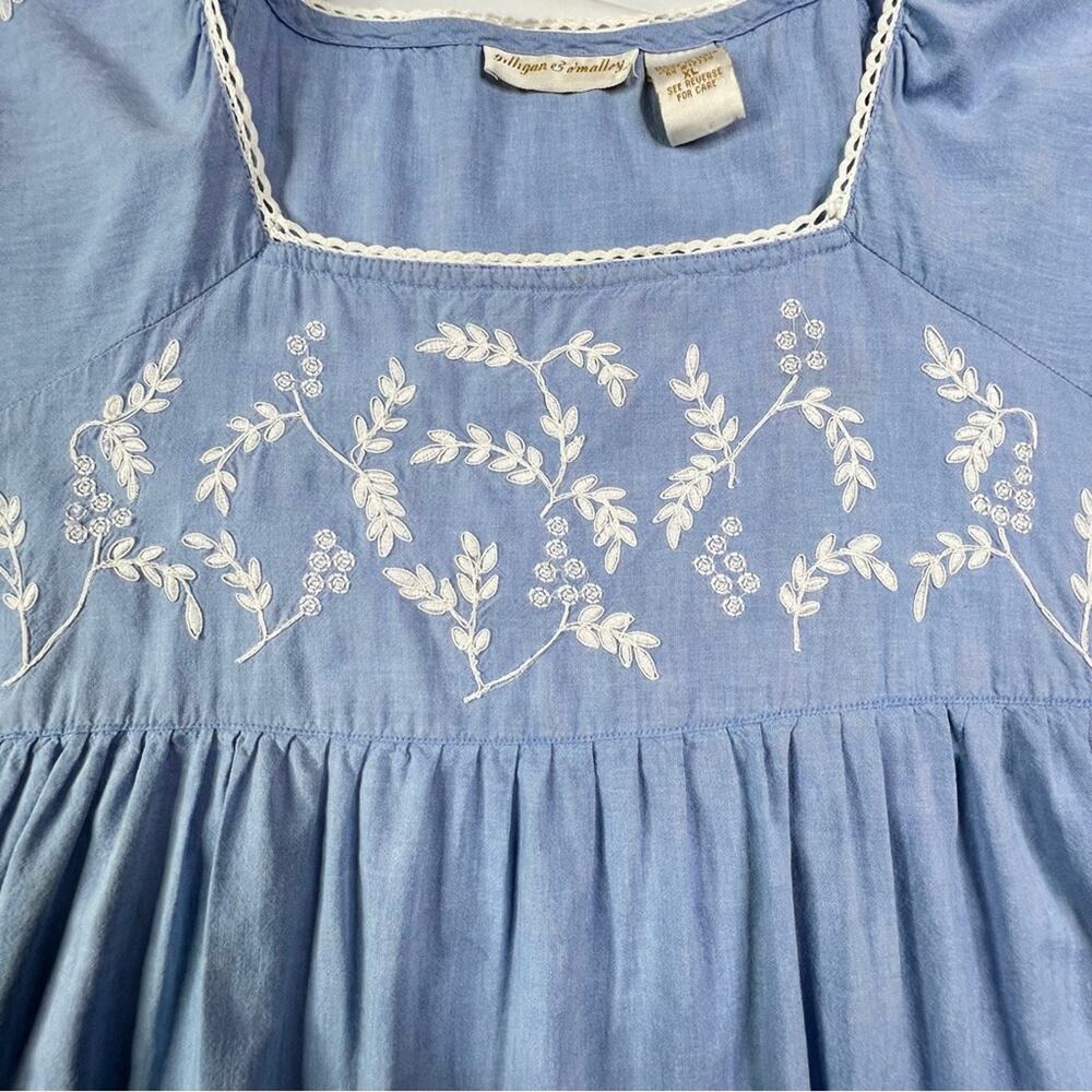 Gilligan O'Malley Nightgown XL Blue Chambray Y2K Cottagecore Prairie Ruffle VTG - Picture 3 of 8